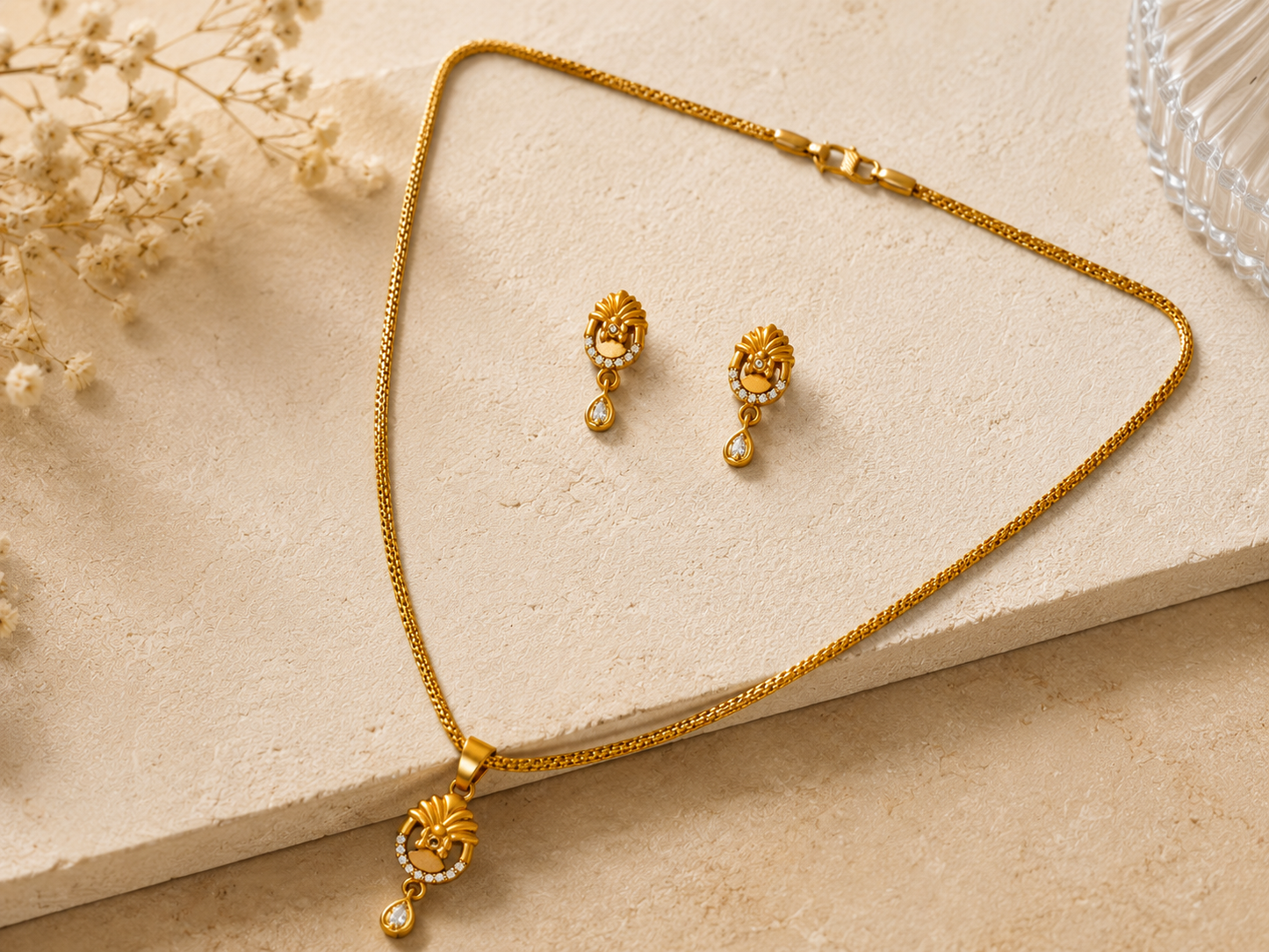 NUGOLD Timeless Floral CZ Pendant Necklace set