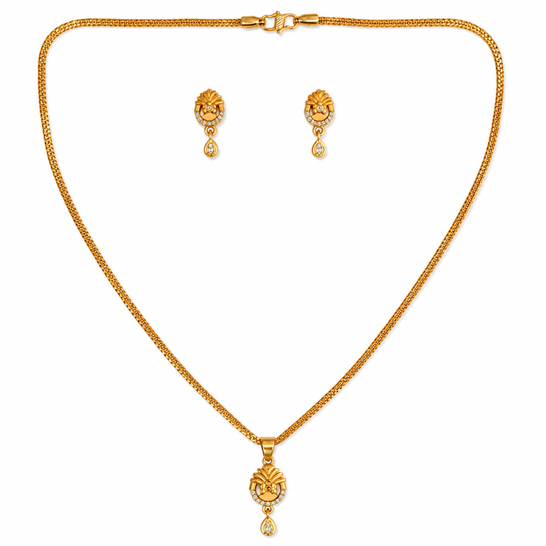 NUGOLD Timeless Floral CZ Pendant Necklace set