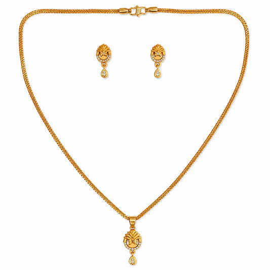 NUGOLD Timeless Floral CZ Pendant Necklace set