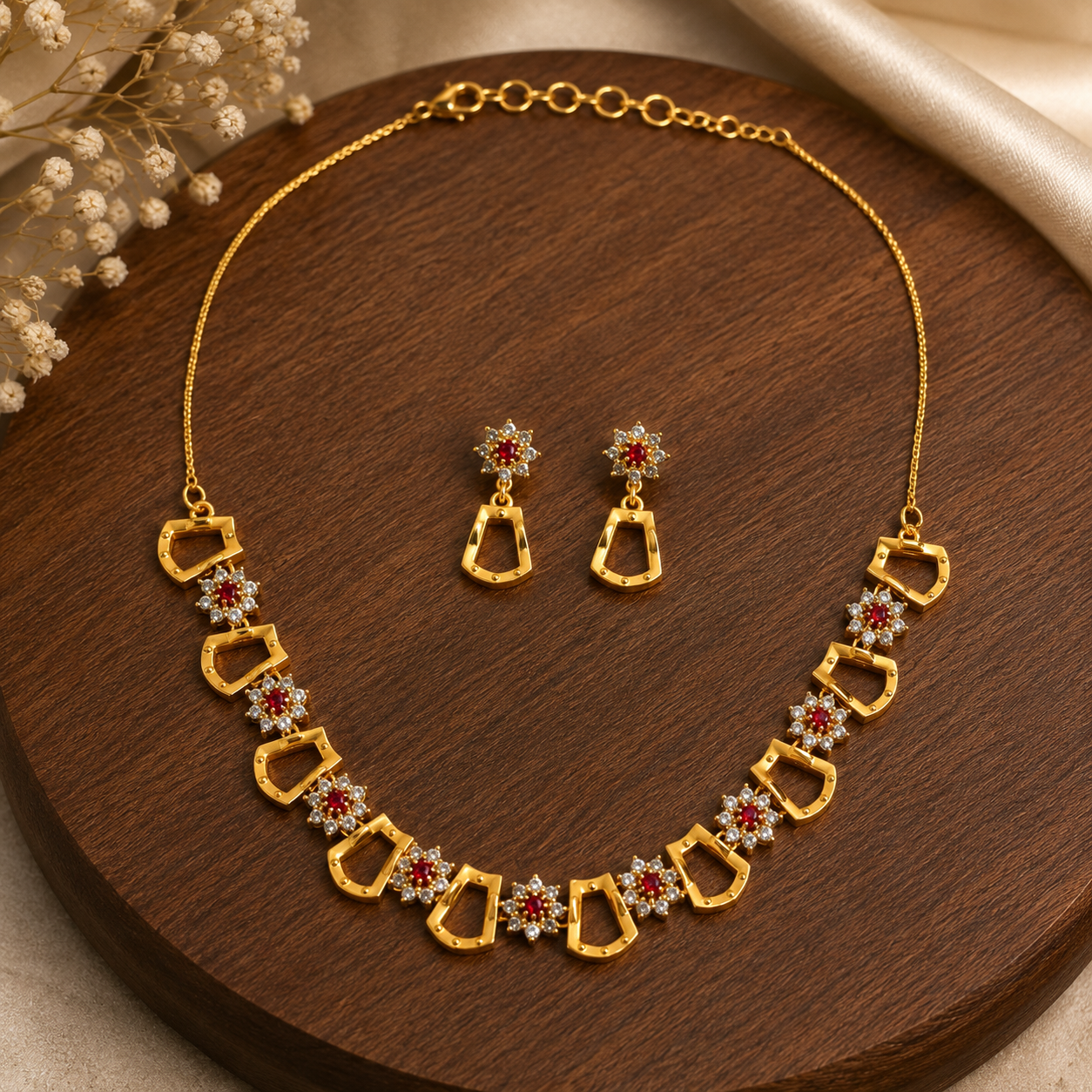 NUGOLD Scarlet Sparkle Gold-Plated Necklace Set