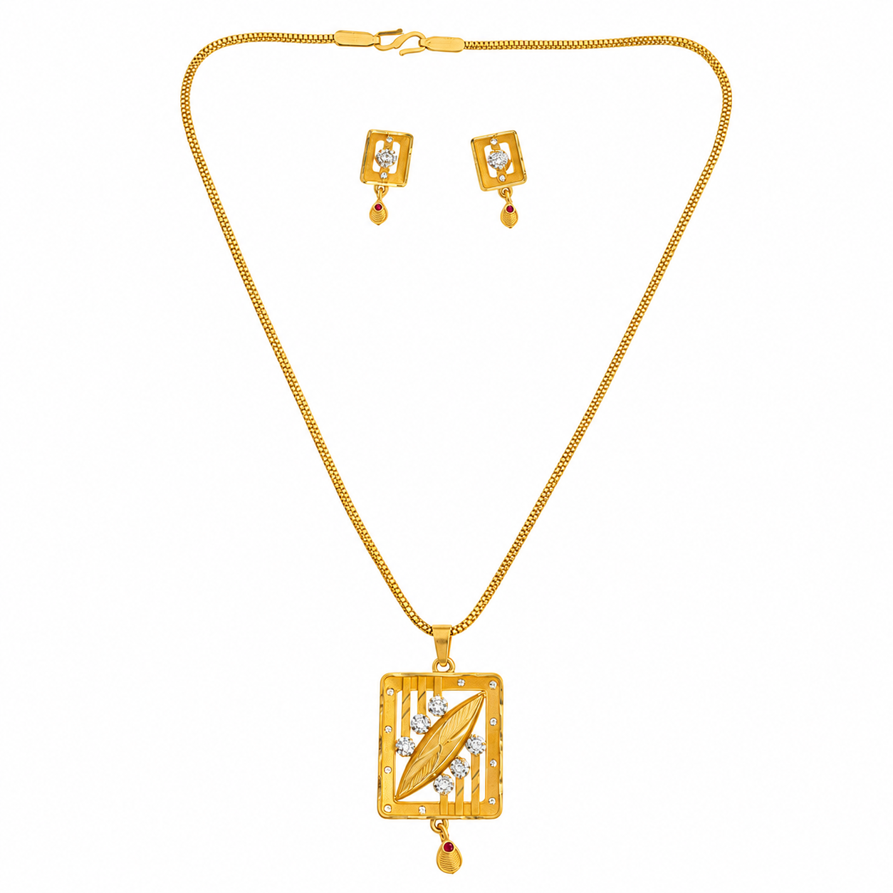 NUGOLD Premium Square Leaf Pendant Necklace & Earrings Set
