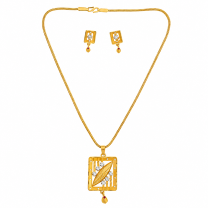 NUGOLD Premium Square Leaf Pendant Necklace & Earrings Set