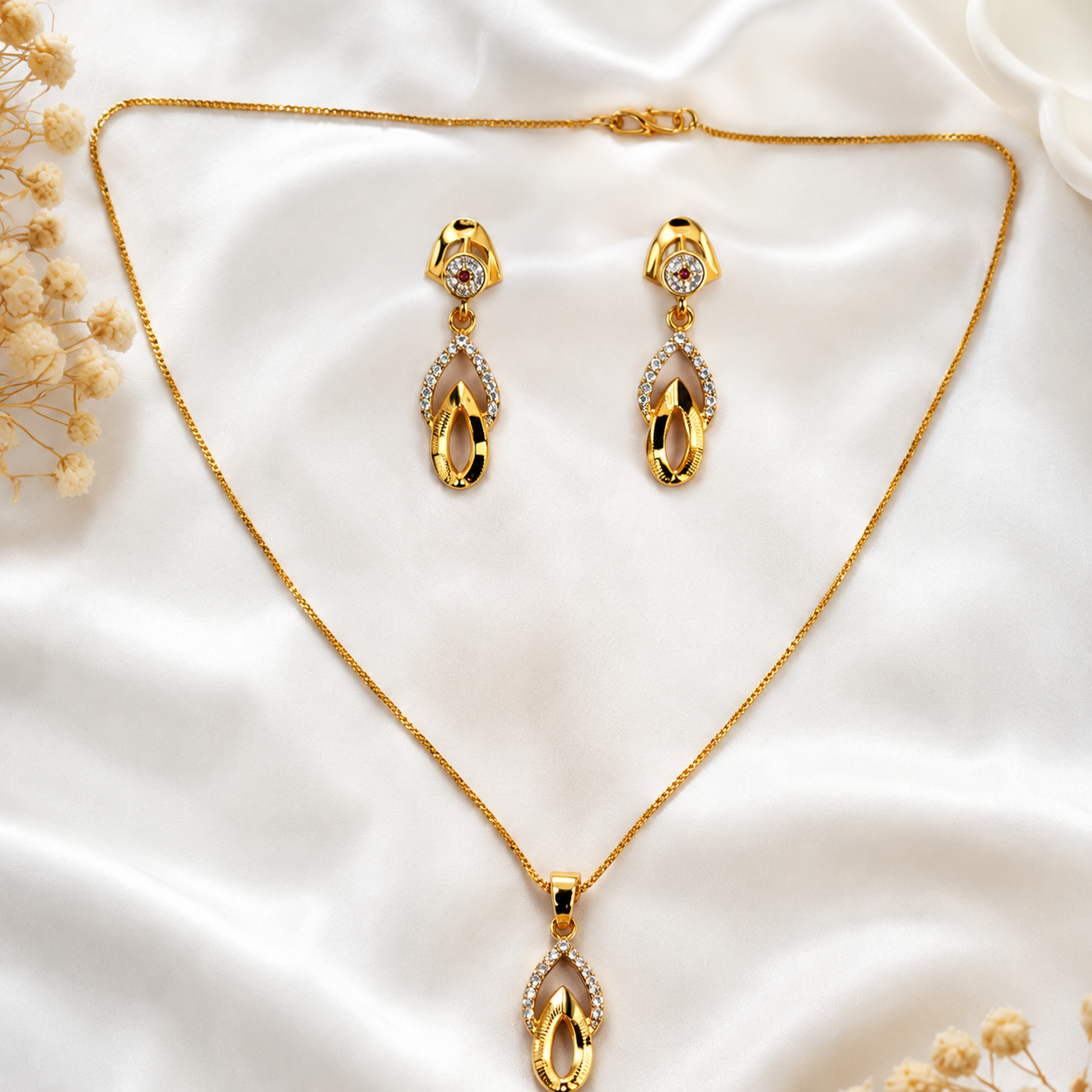 NUGOLD Finish Teardrop Pendant Necklace & Earrings Set for Women