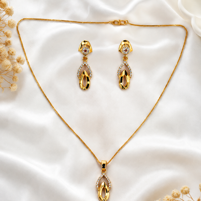 NUGOLD Finish Teardrop Pendant Necklace & Earrings Set for Women
