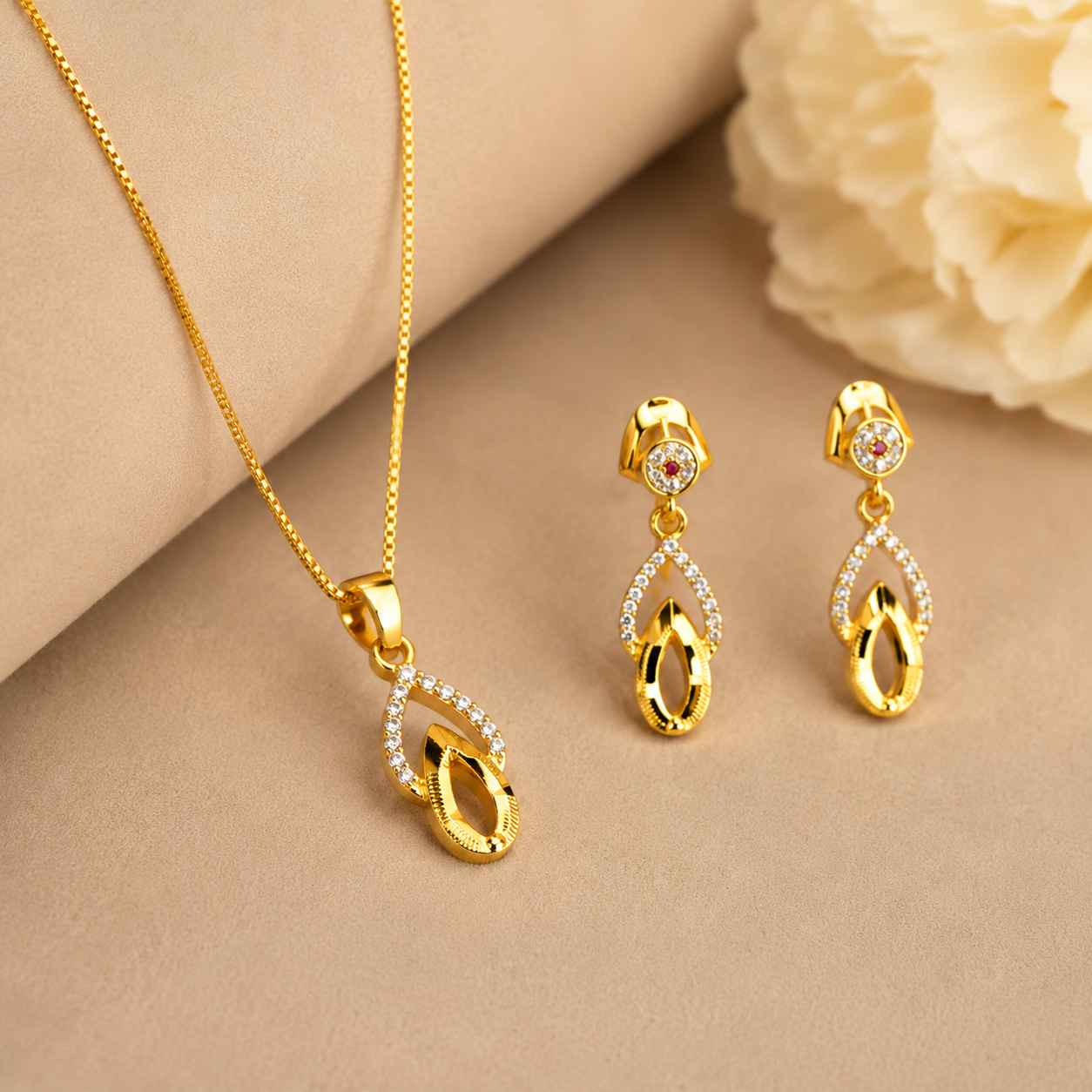 NUGOLD Finish Teardrop Pendant Necklace & Earrings Set for Women