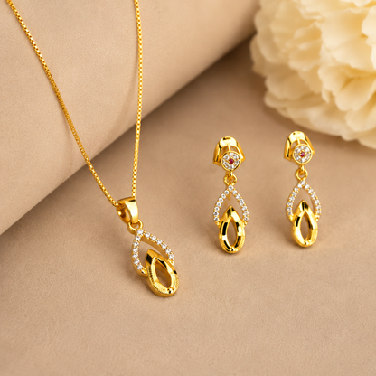 NUGOLD Finish Teardrop Pendant Necklace & Earrings Set for Women