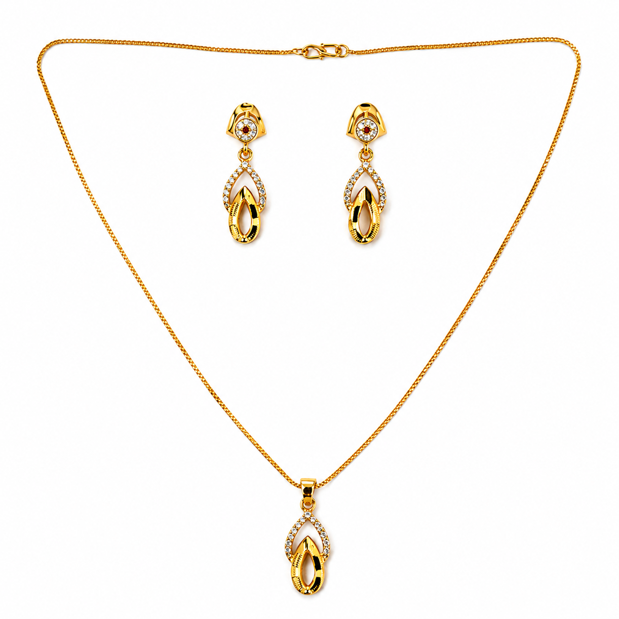 NUGOLD Finish Teardrop Pendant Necklace & Earrings Set for Women