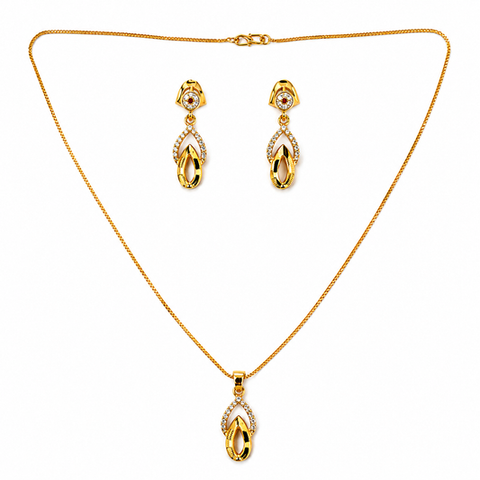 NUGOLD Finish Teardrop Pendant Necklace & Earrings Set for Women