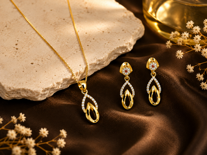 NUGOLD Finish Teardrop Pendant Necklace & Earrings Set for Women