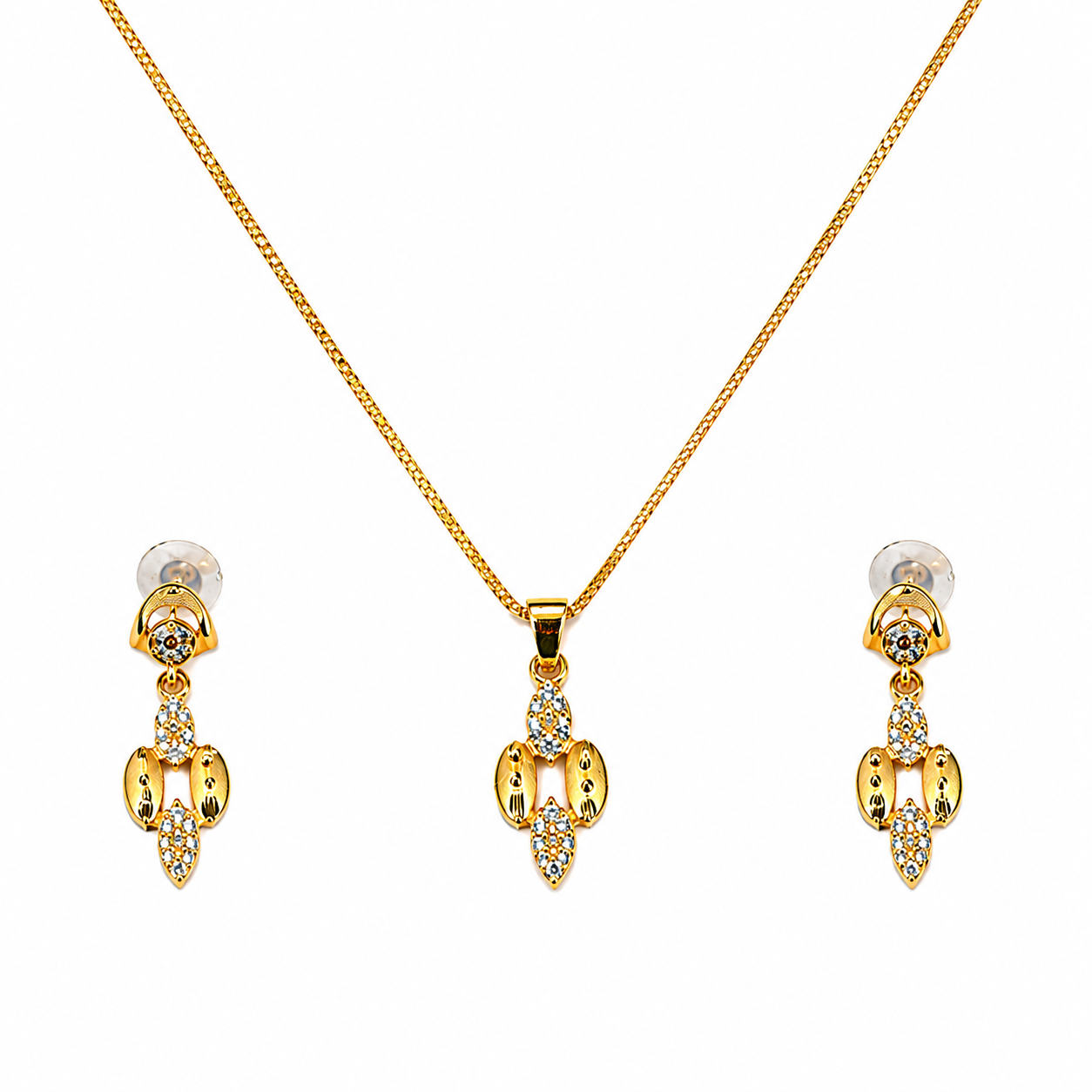 NUGOLD Luxe Crystal Bloom Pendant Necklace & Earrings Set