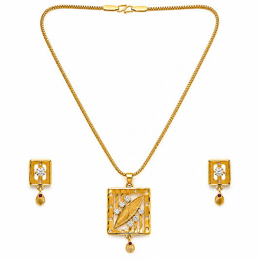 NUGOLD Premium Square Leaf Pendant Necklace & Earrings Set