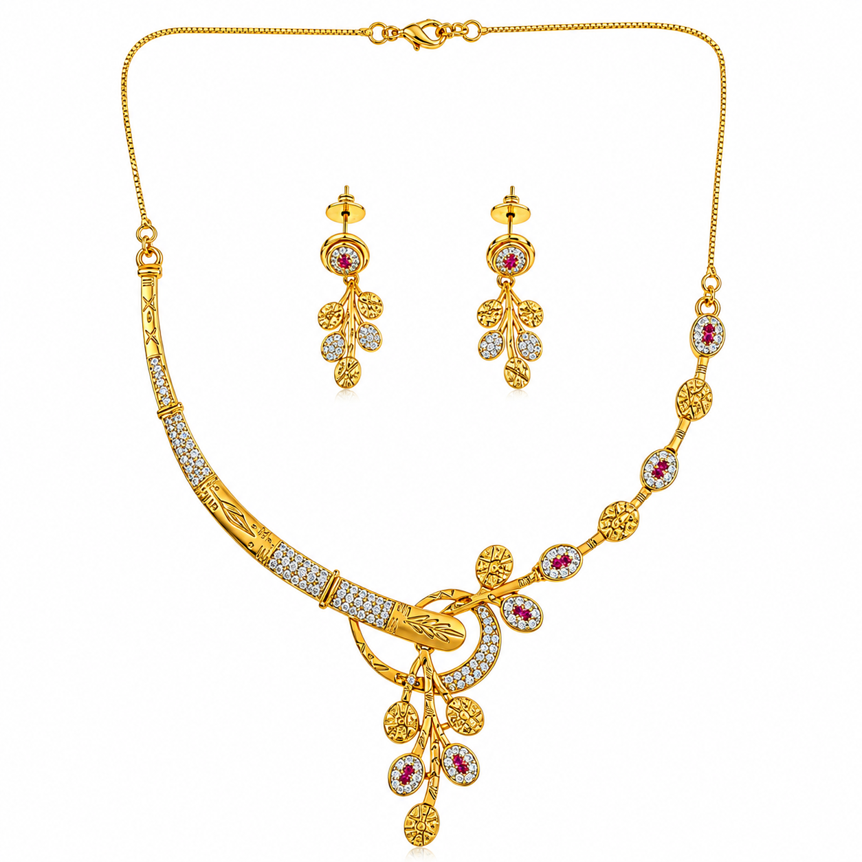 NUGOLD Premium Leaf Vine Crystal Necklace Set for Women