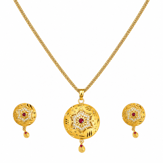 Vintage Floral Crystal Pendant Necklace Set