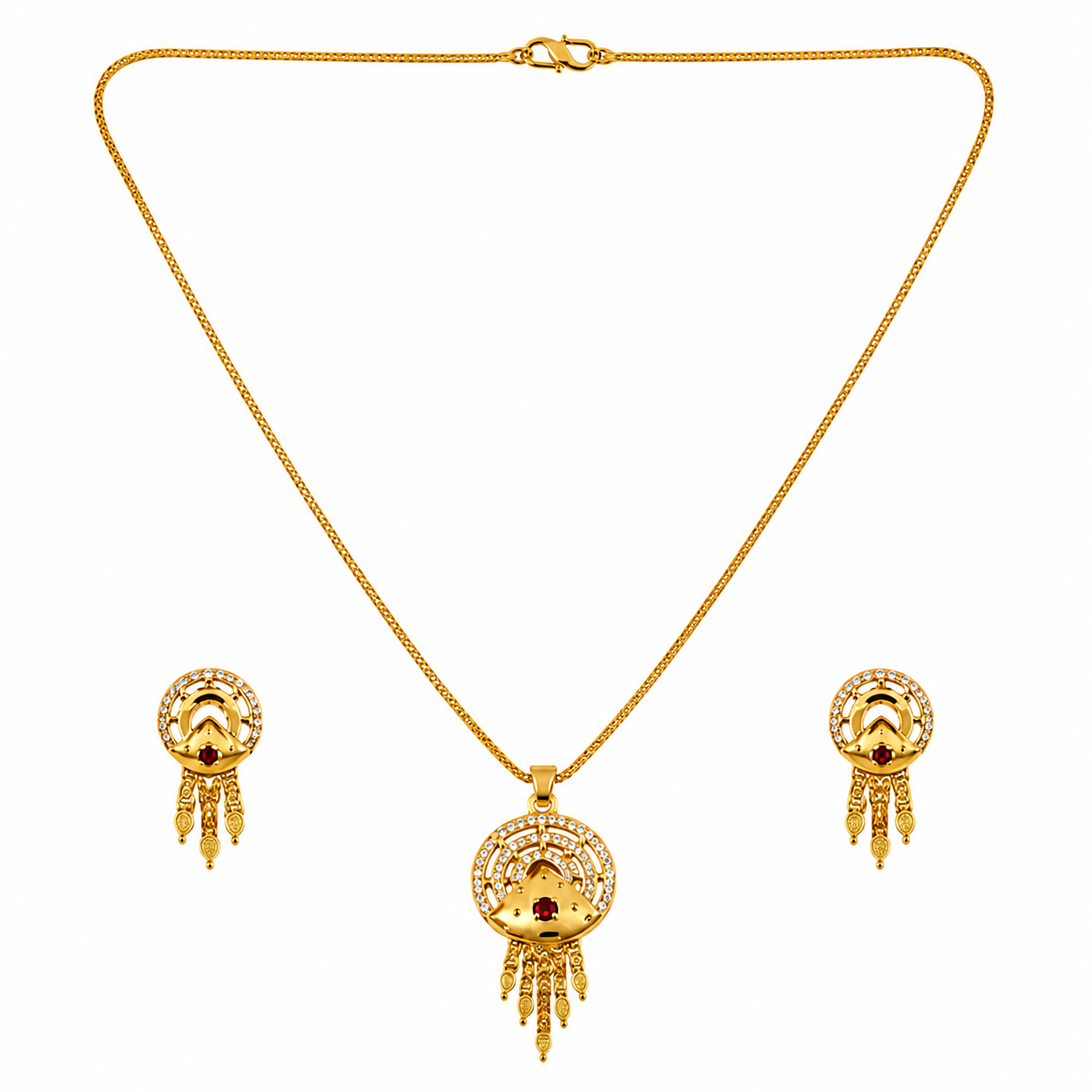 NUGOLD Luxury Gold Finish Crystal Pendant Necklace Set