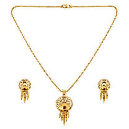 NUGOLD Luxury Gold Finish Crystal Pendant Necklace Set