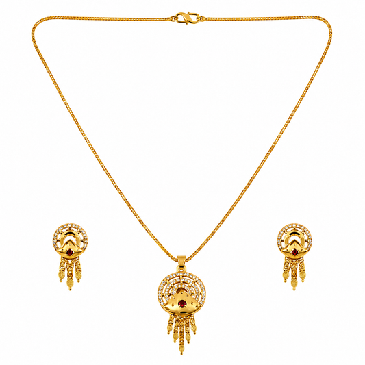 NUGOLD Luxury Gold Finish Crystal Pendant Necklace Set