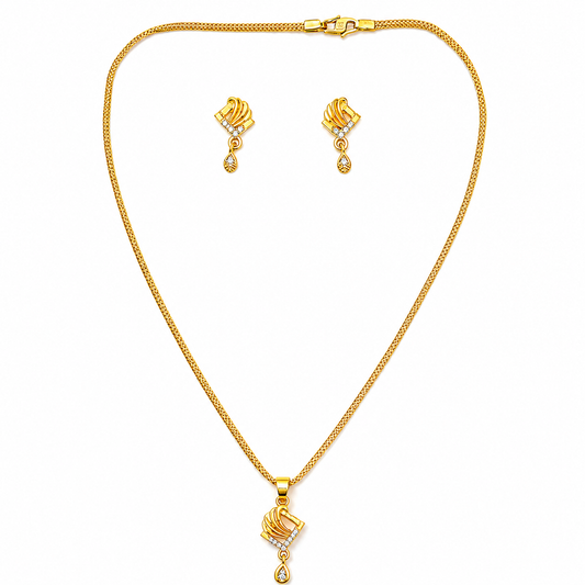 Elegant Wave Crystal Pendant Necklace Set