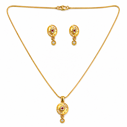 Radiant Ruby Halo Pendant Necklace Set