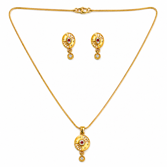 Radiant Ruby Halo Pendant Necklace Set