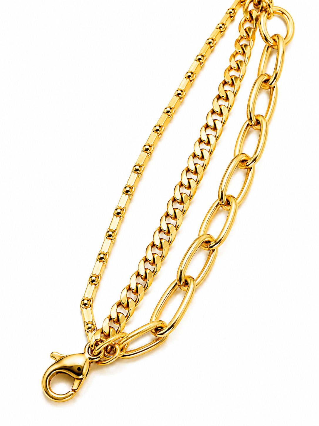 Luxury Triple Layer Mixed Link Chain Bracelet for Women & Girls