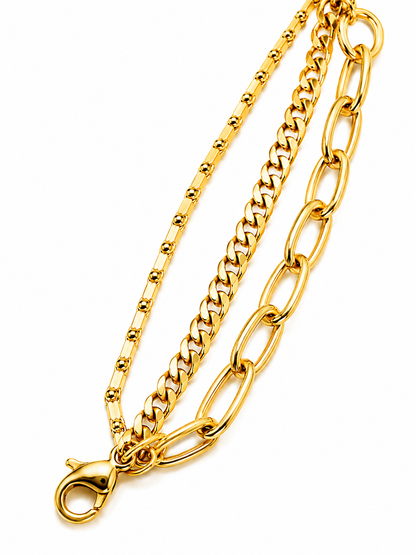 Luxury Triple Layer Mixed Link Chain Bracelet for Women & Girls
