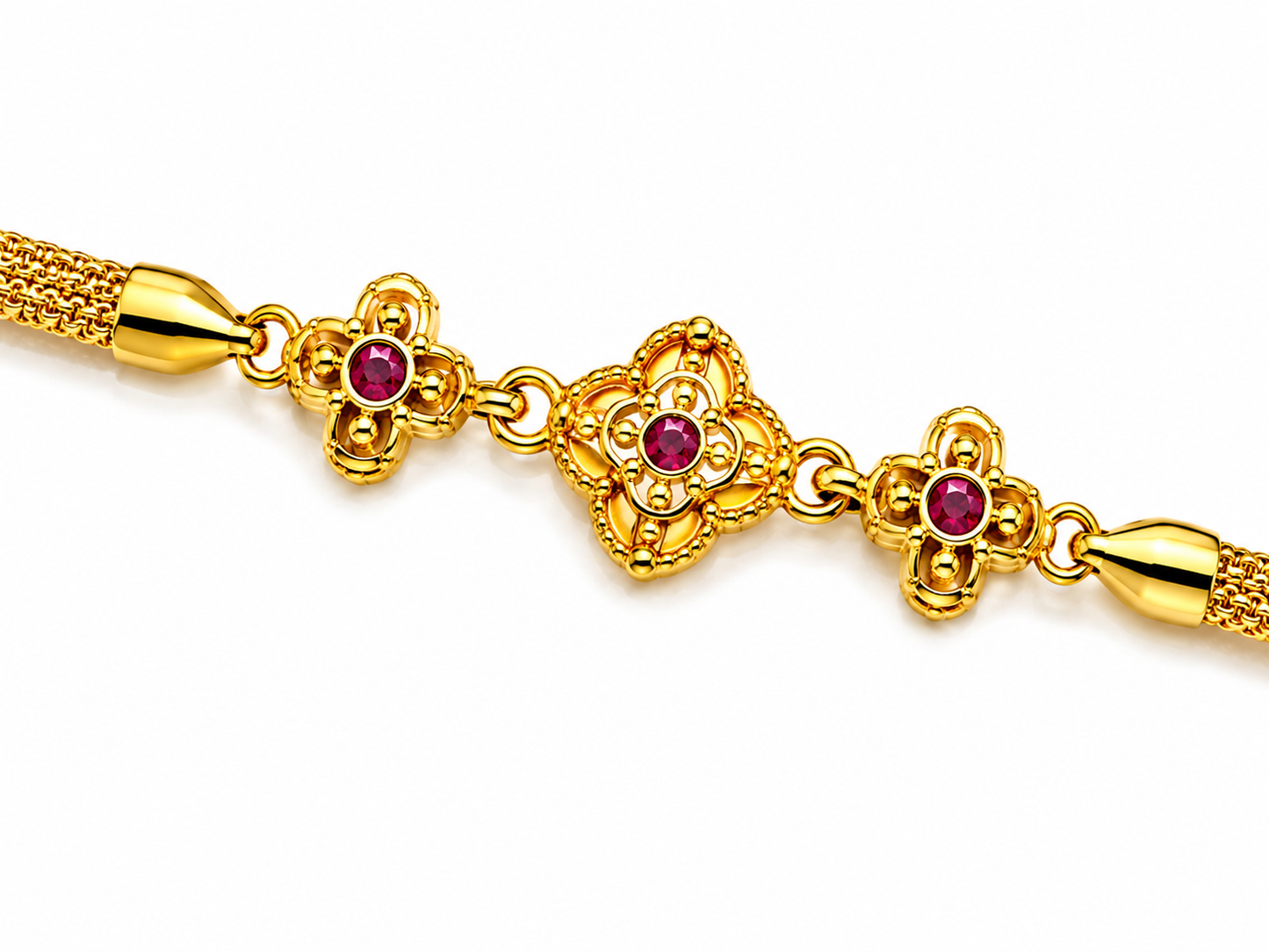 Royal Ruby Floral Charm Bracelet for Women & Girls