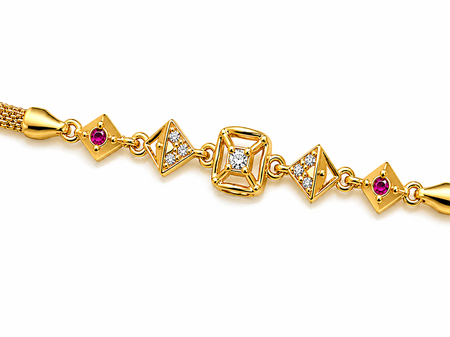 Premium Royal Ruby Geometric CZ Charm Bracelet for Women & Girls