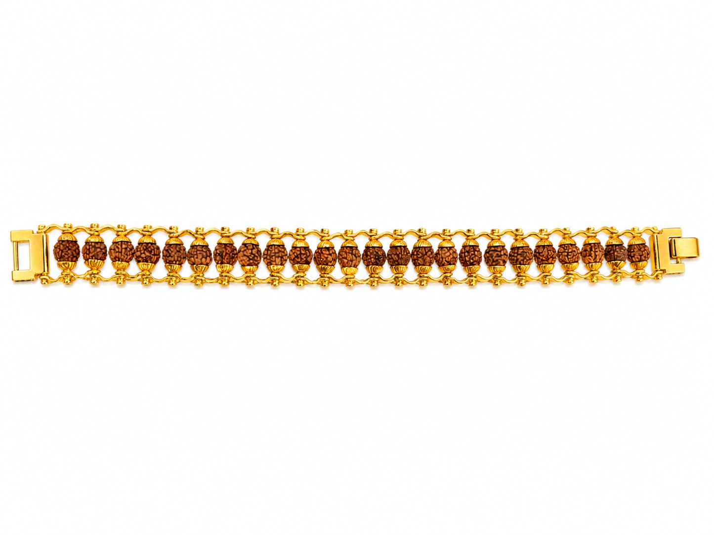 Premium Rudraksha Beaded Gold Bracelet with Dual Chain Design