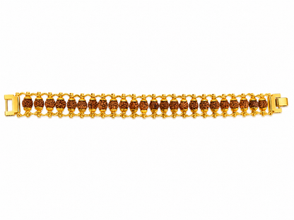 Premium Rudraksha Beaded Gold Bracelet with Dual Chain Design