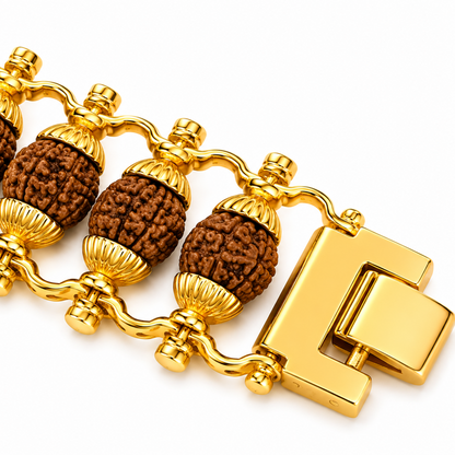 Premium Rudraksha Beaded Gold Bracelet with Dual Chain Design