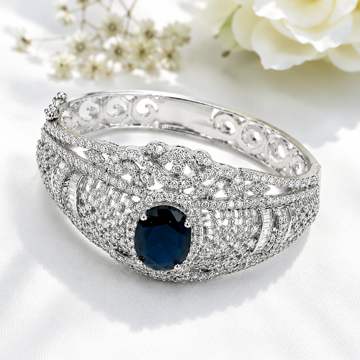 Premium Blue Sapphire Halo CZ Designer Bracelet for Women & Girls