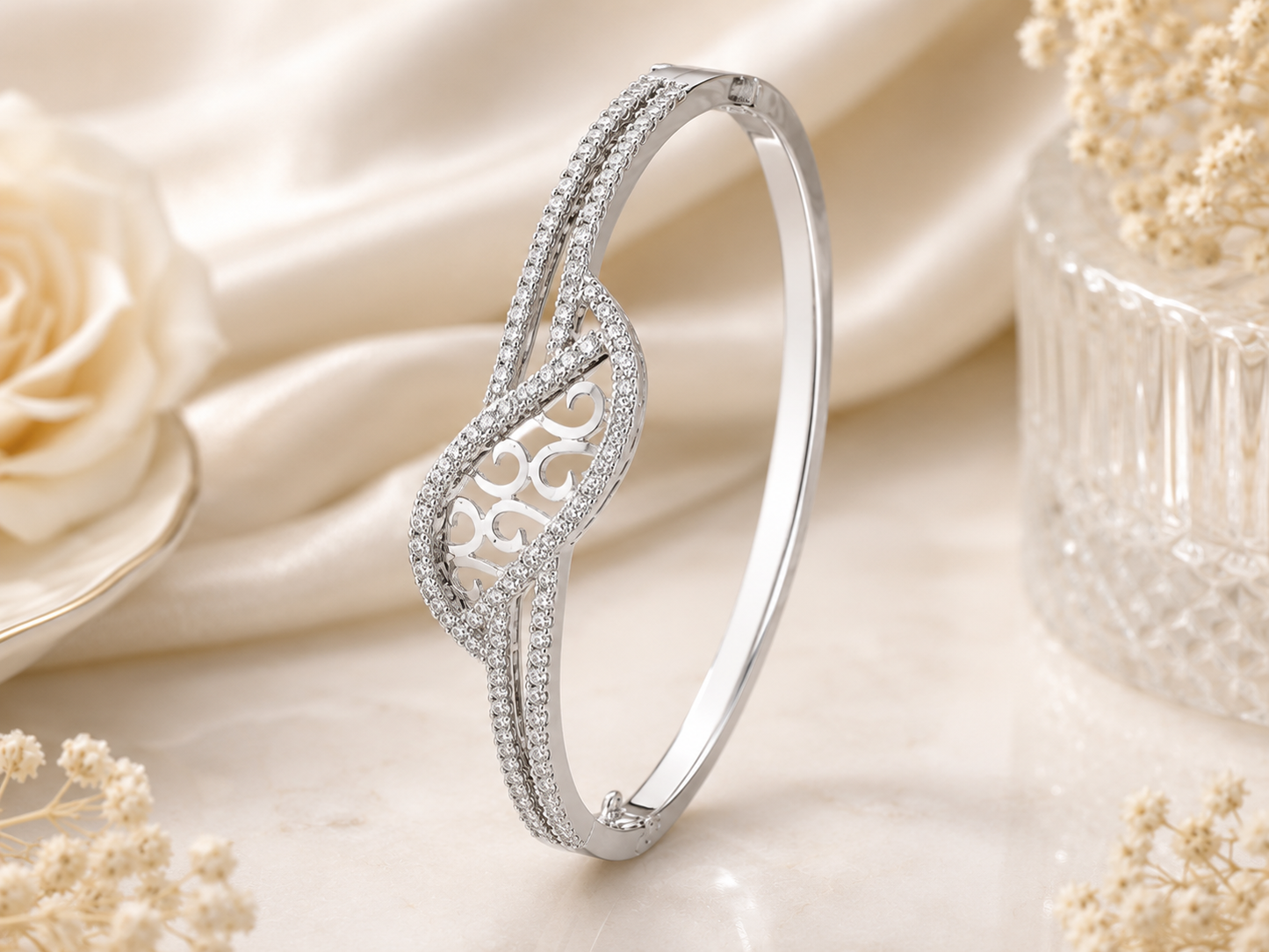 Royal Swirl CZ Stainless Silver Designer Bracelet For Women & Girls