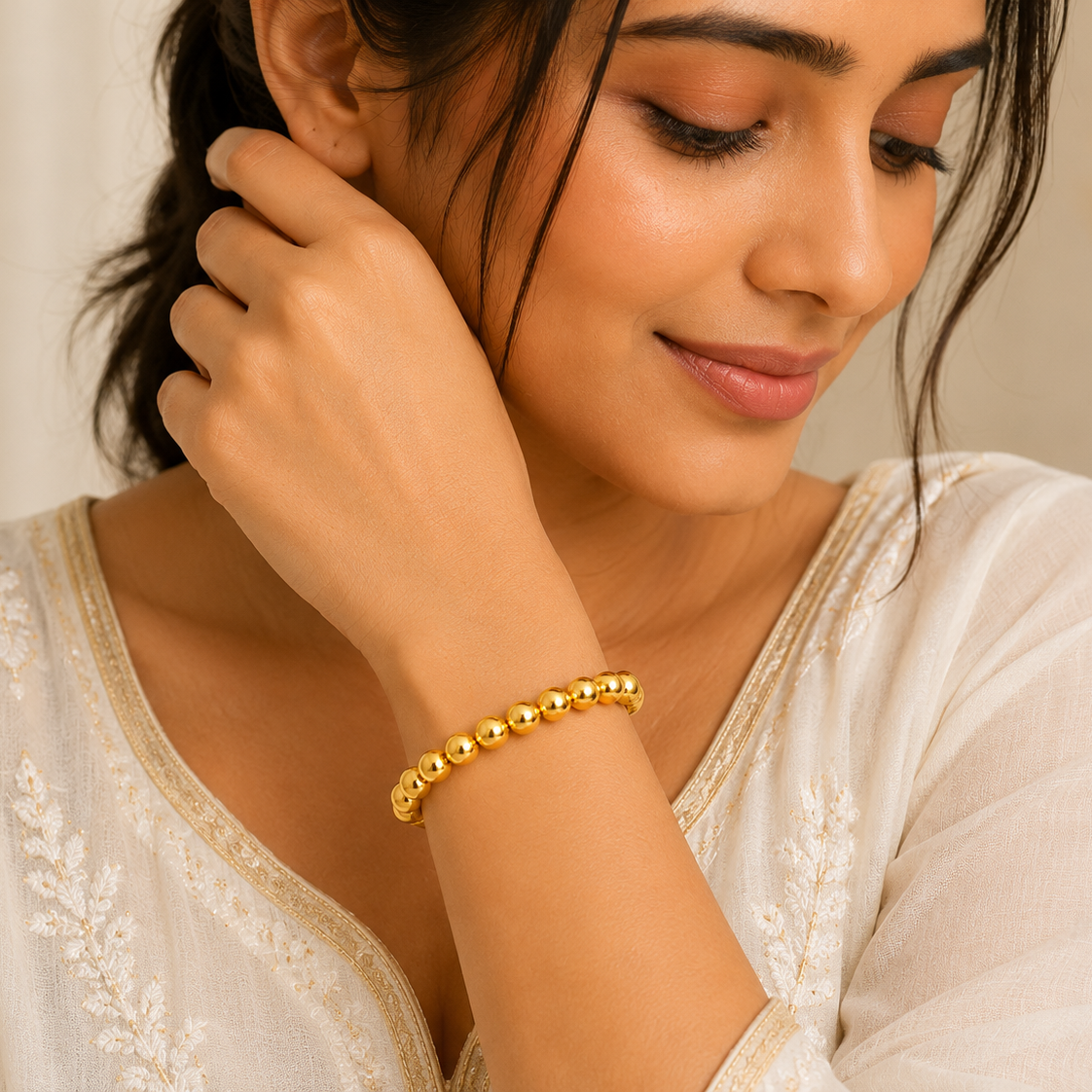 NUGOLD Premium Gold Beaded Bracelet for Girls & Women