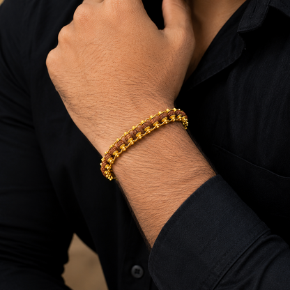 Premium Rudraksha Beaded Gold Bracelet with Dual Chain Design