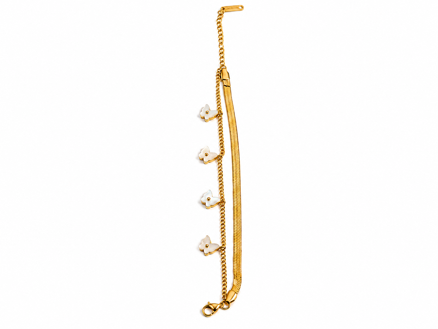 Luxury White Clover Charm Bracelet with Dual Chain Design