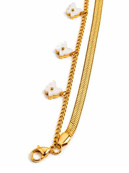 Luxury White Clover Charm Bracelet with Dual Chain Design