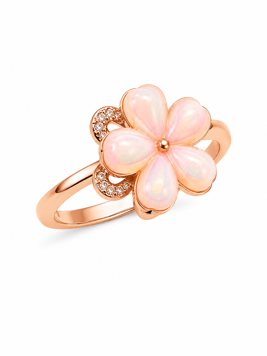 NUGOLD Luxury 360° Rotating Flower Ring with Opal & Cubic Zirconia