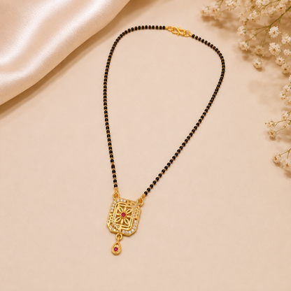 NUGOLD Traditional Black Bead Mangalsutra with Elegant Pendant