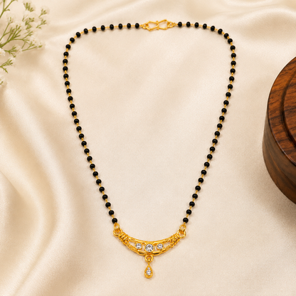 Traditional Black Bead Mangalsutra with Designer CZ Pendant