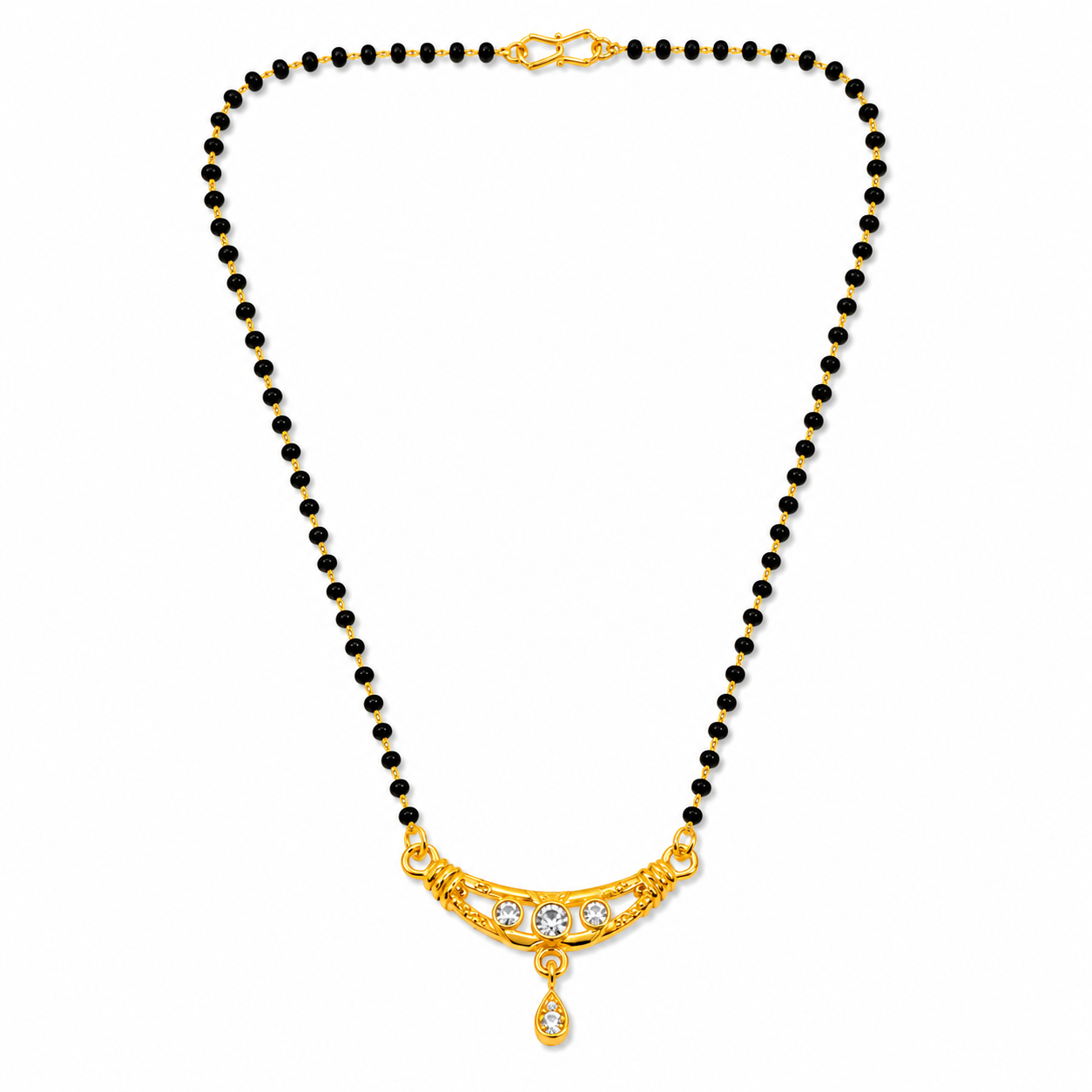 Traditional Black Bead Mangalsutra with Designer CZ Pendant