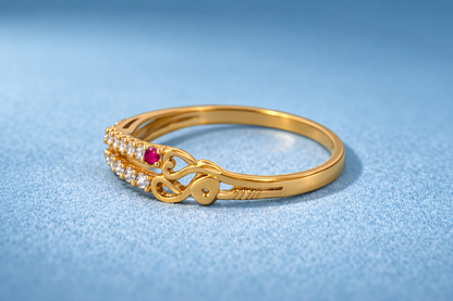 NUGOLD Heart Design Gold Ring with CZ Stones & Elegant Dual Band Style