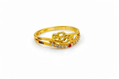 NUGOLD Heart Design Gold Ring with CZ Stones & Elegant Dual Band Style