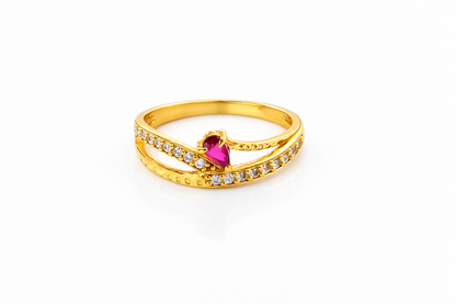 NUGOLD Premium Ring with CZ Stone & Dual Layer Band Style