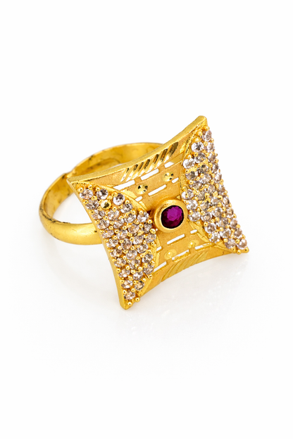 NuGold Royal Diamond Glow Ruby Statement Ring
