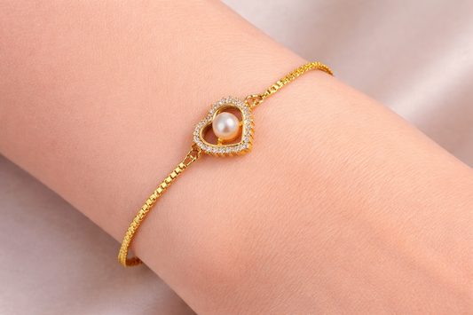 NuGold Heart Pearl Bracelet