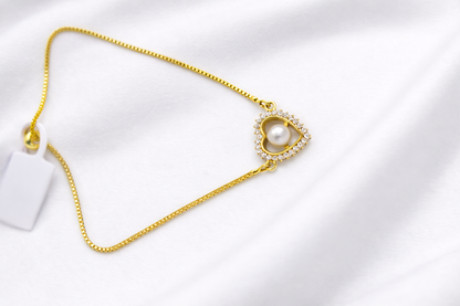 NuGold Heart Pearl Bracelet