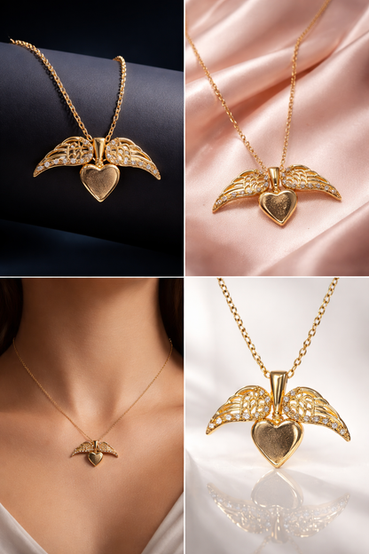 Elegant Gold Heart Wing Pendant Necklace for Women