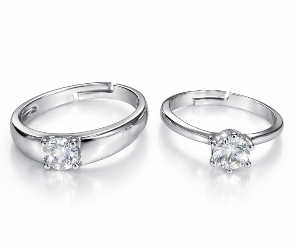 His & Hers Stainless Steel Solitaire Couple Ring Set
