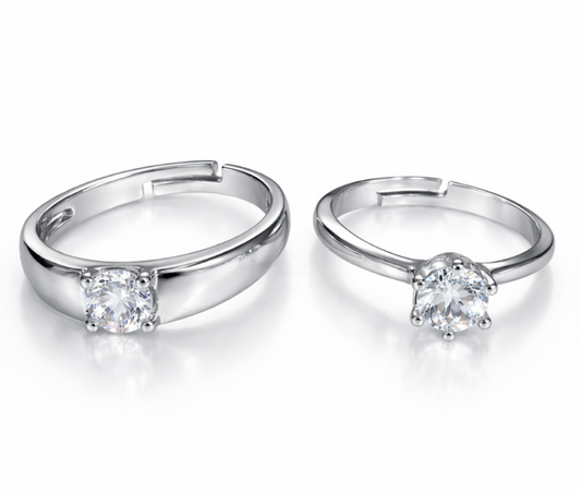 His & Hers Stainless Steel Solitaire Couple Ring Set