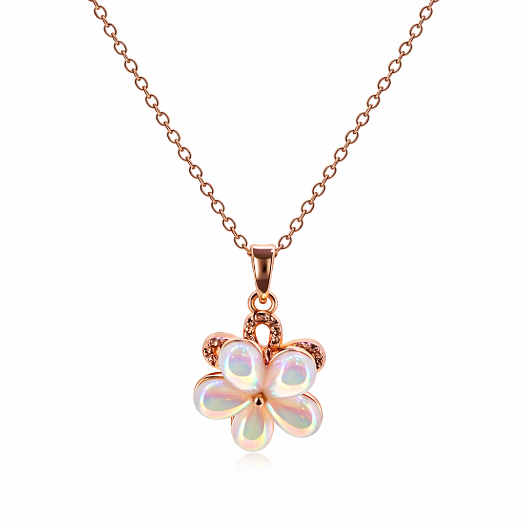 Elegant Rose Gold Floral Opal Pendant Necklace for Women